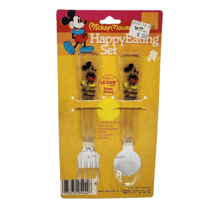 VINTAGE DISNEY MICKEY MOUSE PLASTIC HAPPY EATING SET FORK + SPOON NEW PA... - $531.22 MXN
