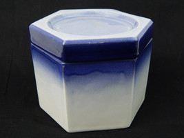 1974 Gare Inc Ceramic Lidded Blue drip glaze hexagon shaped powder jar m... - $23.75