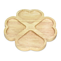 Clover Hearts 4-Section Natural Rubber Tree Wooden Divided Serving Plate - £14.24 GBP