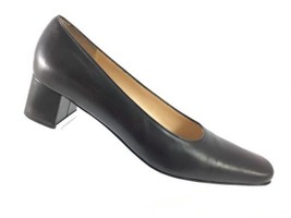 SH25 Salvatore Ferragamo Boutique 7AA Italy Black Leather Pumps Block Heel Shoes - £20.15 GBP