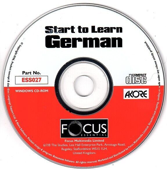 Primary image for Start to Learn German CD-ROM for Windows - NEW CD in SLEEVE