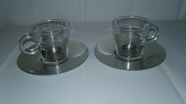 2 sets 4 Pieces Nespresso View Espresso Glass Cup &amp; 2 Tone Steel Saucer Atelier - £23.96 GBP