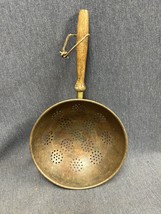 Vtg Copper Colander Strainer~Riveted Brass And Wood Handle 16&quot;overall - £25.74 GBP