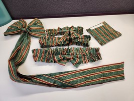 Set Of Longaberger Christmas Imperial Stripes Garter Bows Handle Cover - $18.99
