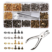 Leather Rivets with Punching Plier 365 Pcs for Leather Work Gold,Silver - £19.04 GBP