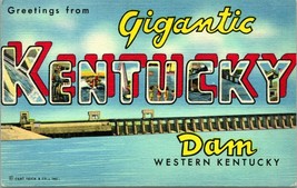 Vtg Linen Postcard Large Letter Greetings From Giant Kentucky Dam Unused UNP Q21 - £3.17 GBP