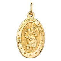 10k yellow gold oval patron st. christopher embossed pendant charm - £234.67 GBP
