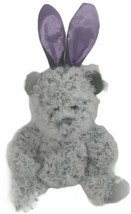 KellyToy Easter Tip Dyed Bear w Bunny Soft 14&quot; Grey Plush Purple Satin Bow B78 - $23.00