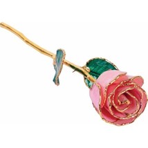 24k Gold Dipped Pink Sparkle Lacquer Real Rose Valentine&#39;s Day Holiday Gift - £78.32 GBP