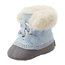Sorel Baby Infant Fleece Lined Winter Booties Caribootie Oxygen Quarry Blue - £20.60 GBP