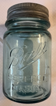 Antique Ball Perfect Mason Pint Jar, Blue W/Glass Lid 1910-1923 - £8.99 GBP
