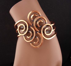Wide signed Goddess Cuff bracelet - relief artisan Copper jewelry - wome... - £59.47 GBP