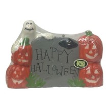 Vintage Happy Halloween Pumpkin Candle Wax Ghost Bat Glow in the Dark - £14.78 GBP