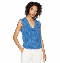 Lark &amp; Ro Women&#39;s Sleeveless Bubble Blouse with Ruffle Trim, Monaco Blue/Capri,L - £22.94 GBP