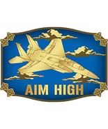 USAF Fighter Jet Aim High Belt Buckle Enamel Blue - £29.76 GBP