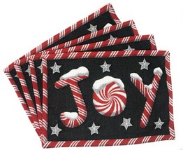 Set of 4 Peppermint Joy Holiday Tapestry Placemats 13 x 19 Inches - $85.67 CAD