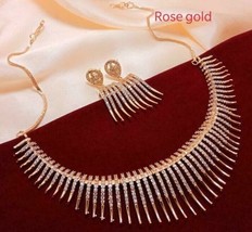 Bollywood Style Rose Gold Plated CZ Indian Choker Necklace Earring Jewelry Set - £30.53 GBP