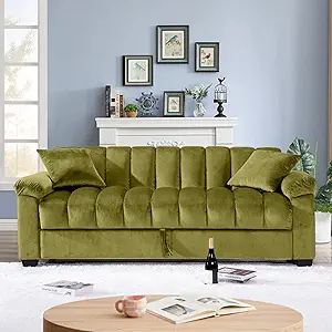 Velvet Storage Convertible Sofa Bed Sleeper Couch Sofabed, Green - $1,342.99