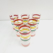 (6) MCM Vintage Arrow Striped Drinking Glasses Red Yellow Green White Orange 5&quot; - £51.45 GBP