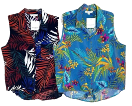 Two BeachLunchLounge Sleeveless Tropical Tops Large 100% Viscose Full Button NWT - $41.18