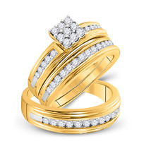 14kt Yellow Gold His Her Princess Diamond Cluster Matching Bridal Weddin... - £1,829.44 GBP