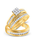 14kt Yellow Gold His Her Princess Diamond Cluster Matching Bridal Weddin... - £1,847.87 GBP