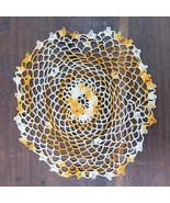 Vintage Raised Flower Crochet Doily 8 Inch Round Orange White - €6,86 EUR