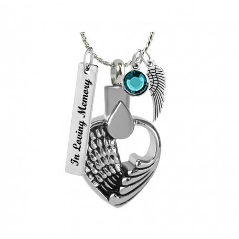Angel Wing Teardrop Ash Pendant - Love Charms™ Option - $29.95