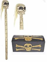 WorldBazzar Hand Carved Wooden Skull Skeleton Walking Stick Cane and Treasure Bo - £27.35 GBP