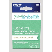 Brother P-Touch Embellish Gold Print on White Satin Ribbon TZER234  ~ Wide x ~13 - £14.93 GBP