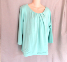 Talbots top blouse PL  green aqua pleated scoop neck 3/4 sleeves front l... - $13.67