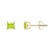 Natural Peridot Square Solitaire Stud Earrings in 14K Gold (Grade-A , 4MM) - £170.90 GBP