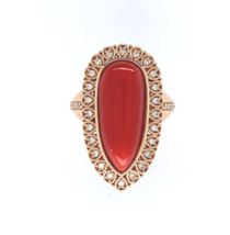 18k Rose Gold 12.05ct Genuine Natural Coral Ring with .32ct Diamonds (#J... - $2,846.25