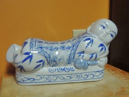 Chinese Porcelain Pillow Figurine Opium Headrest Blue White Post 1940 Vi... - €21,35 EUR