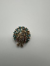Vintage Peacock Rhinestone Brooch 2.5cm Missing Stone - £12.66 GBP