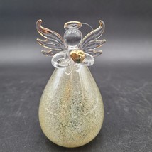 Vintage Silvestri Hand Blown Spun Clear Glass Gold Trim Christmas Angel Ornament - £11.67 GBP