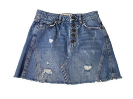 We The Free Womens Size 25 Blue Denim Distressed Jean Skirt Button Fly - $13.98