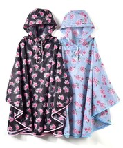 Floral Rain Poncho Raincoat 2 Colors One Size PVC Hood with Drawstring Closure 