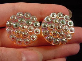 (EE-220-C) 1&quot; Pink polka dot dots circle Czech glass clip non pierced earrings - £18.37 GBP