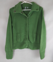 Caslon Green Snap Collared Heavy 100% Cotton Cardigan Sweater Size Large - $11.87