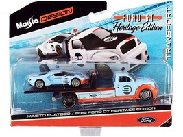 2019 Ford GT #9 Heritage Edition with Flatbed Truck Light Blue and Orang... - $27.70