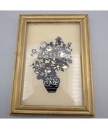 Vintage Reverse Painted Vase Flowers Glass Picture 4&quot; by 5.5&quot; MCM - $361.72 MXN