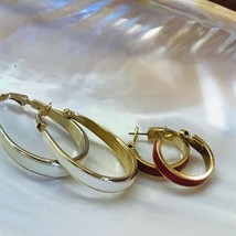 Estate Lot of 2 Large Goldette Signed Cream Enamel &amp; Goldtone Oval &amp; Red Monet - £13.34 GBP