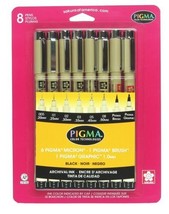 Sakura Pigma Micron, Brush, Graphic Pen Set, Black 8 ct - £28.11 GBP