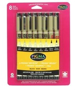 Sakura Pigma Micron, Brush, Graphic Pen Set, Black 8 ct - £28.11 GBP