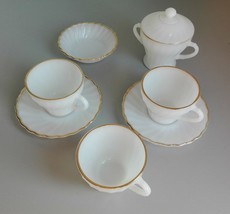 Vintage Anchor Hocking White Milk FIRE-KING Gold Trimmed Dinnerware Set - £28.40 GBP