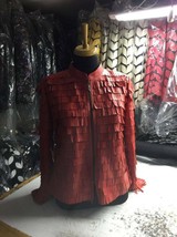 Women Red Leather Jacket for Woman Zip Short Tassel Design Handmade Mesh... - $180.00