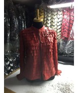 Women Red Leather Jacket for Woman Zip Short Tassel Design Handmade Mesh... - £176.52 GBP