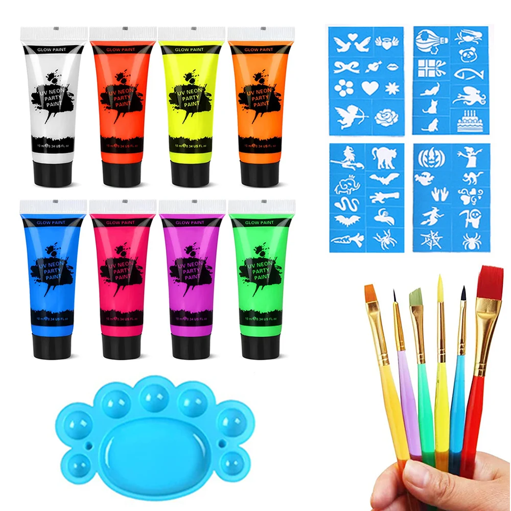 Body Face Paint Glow in the Dark Face Paint for Kids With Stencils UV Neon Art P - $148.76