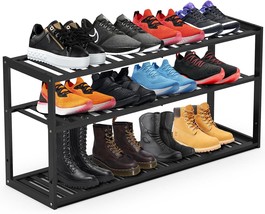 Bamboo Shoe Rack For Closet, Stackable 3 Tier Longer Shoe Organizer Shelf Holder - £33.63 GBP